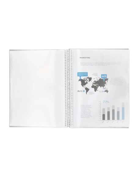 Carpeta liderpapel escaparate con espiral 40 fundas polipropileno din a4 transparente