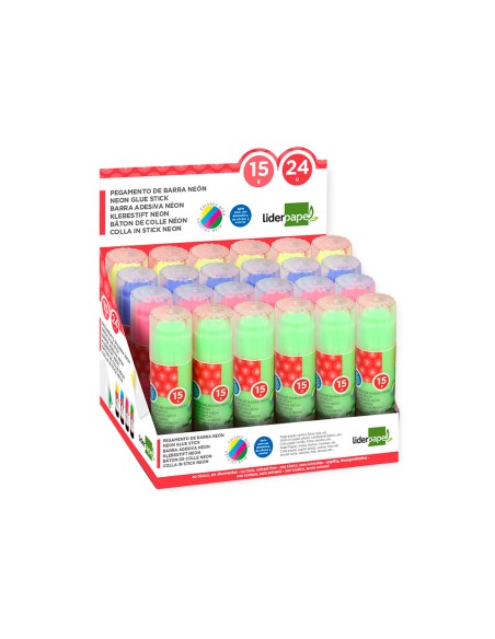 Pegamento liderpapel en barra 15 gr trazo magico color neon surtido unidad