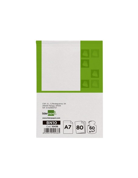 Bloc notas liderpapel liso a7 80 hojas 60g/m2...