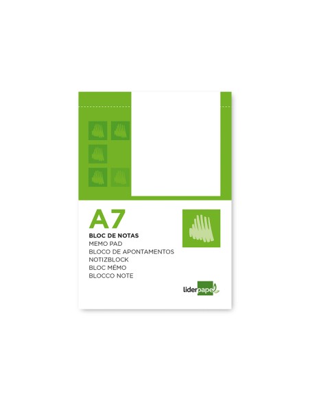 Bloc notas liderpapel liso a7 80 hojas 60g/m2 perforado