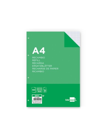 Recambio liderpapel a4 100 hojas 60g/m2 cuadro...