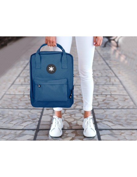 Cartera antartik mochila 2 asas y bolsillos exteriores azul 300x115x390 mm