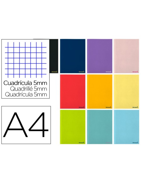Libreta liderpapel smart a4 tapa blanda 80 hojas 60g/m2 cuadro 5 mm con margen colores surtidos