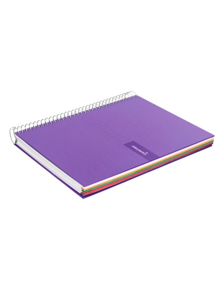Cuaderno espiral liderpapel a4 micro crafty tapa forrada 120h 90gr cuadro 5mm 5 bandas 4 taladros color violeta