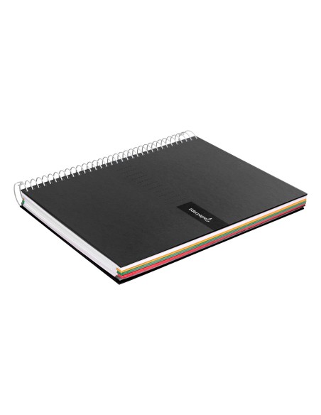 Cuaderno espiral liderpapel a4 micro crafty tapa forrada 120h 90 gr cuadro 5 mm 5 bandas 4 colores color negro