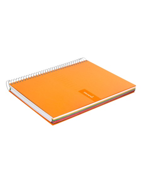 Cuaderno espiral liderpapel a4 micro crafty tapa forrada 120h 90 gr cuadro 5 mm 5 bandas 4 colores color naranja