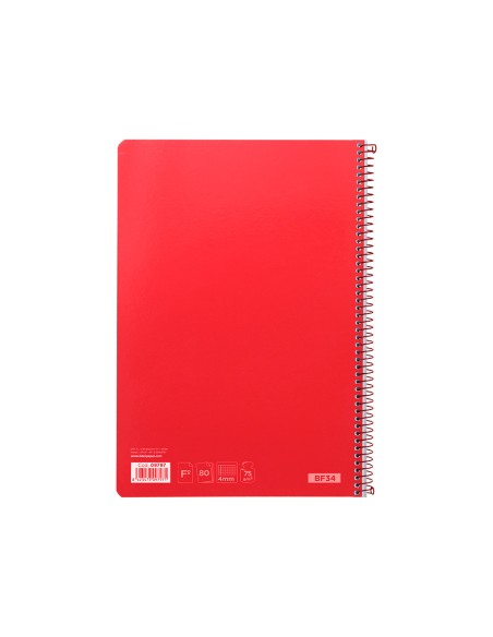 Cuaderno espiral liderpapel folio witty tapa dura 80h 75gr cuadro 4mm con margen color rojo