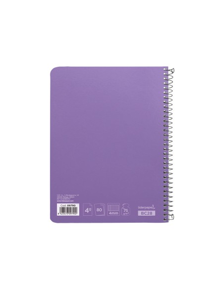 Cuaderno espiral liderpapel cuarto witty tapa dura 80h 75gr cuadro 4mm con margen color violeta