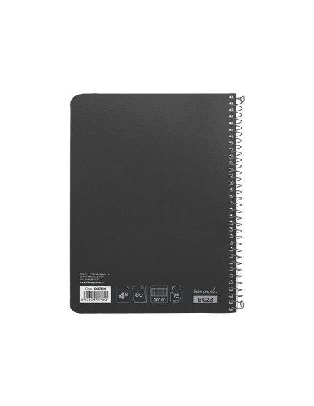 Cuaderno espiral liderpapel cuarto witty tapa dura 80h 75gr cuadro 4mm con margen color negro