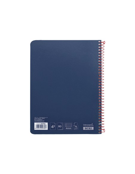 Cuaderno espiral liderpapel cuarto witty tapa dura 80h 75gr cuadro 4mm con margen color azul marino