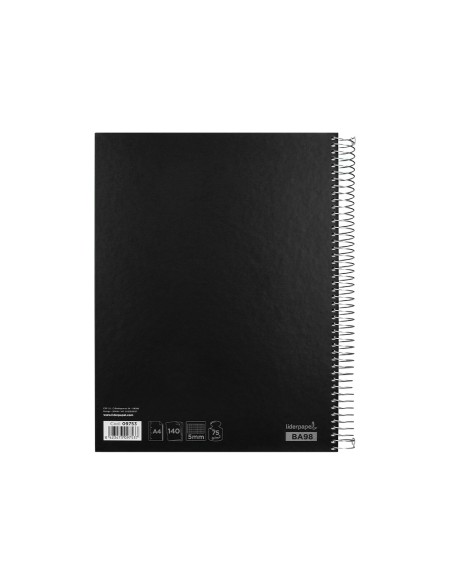 Cuaderno espiral liderpapel a4 micro jolly tapa forrada 140h 75 gr cuadro 5mm 5 bandas 4 taladros color negro
