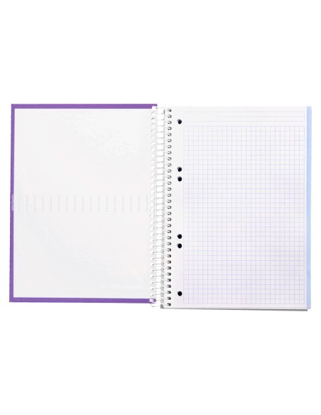 Cuaderno espiral liderpapel a5 micro crafty tapa forrada 120h 90 gr cuadro 5mm 5 bandas6 taladros color violeta