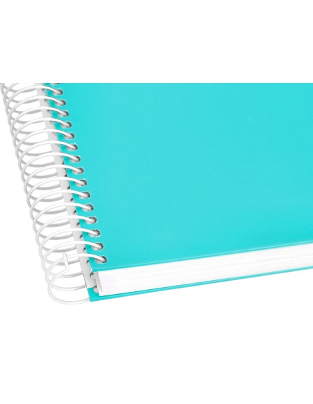 Cuaderno espiral liderpapel a5 micro crafty tapa forrada 120h 90 gr cuadro 5mm 5 bandas6 taladros color turquesa