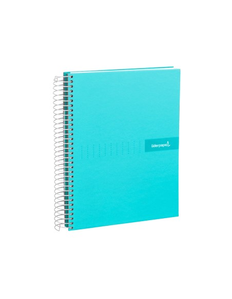 Cuaderno espiral liderpapel a5 micro crafty tapa forrada 120h 90 gr cuadro 5mm 5 bandas6 taladros color turquesa