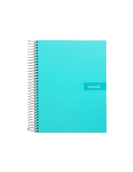 Cuaderno espiral liderpapel a5 micro crafty tapa forrada 120h 90 gr cuadro 5mm 5 bandas6 taladros color turquesa