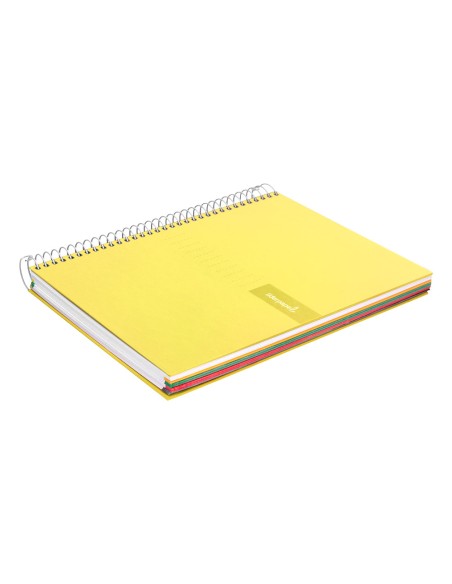 Cuaderno espiral liderpapel a5 micro crafty tapa forrada 120h 90 gr cuadro 5mm 5 bandas6 taladros color amarillo