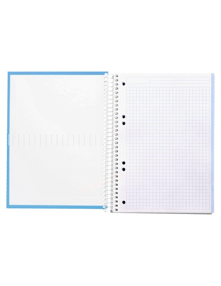 Cuaderno espiral liderpapel a5 micro crafty tapa forrada 120h 90 gr cuadro 5mm 5 bandas6 taladros color celeste
