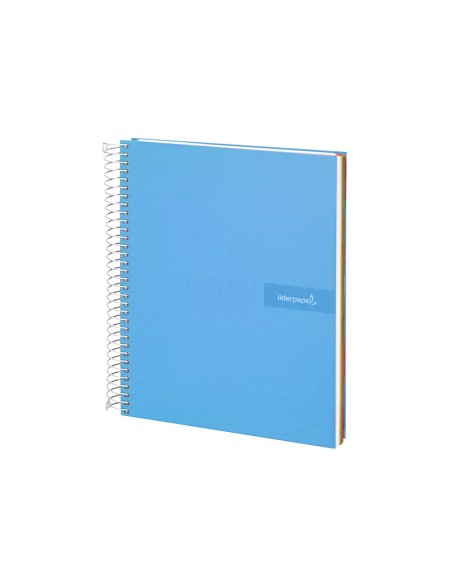 Cuaderno espiral liderpapel a5 micro crafty tapa forrada 120h 90 gr cuadro 5mm 5 bandas6 taladros color celeste