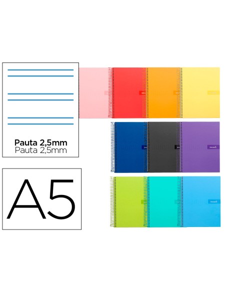 Cuaderno espiral liderpapel a5 crafty tapa forrada 80h 90 gr milimetrado 2mm colores surtidos