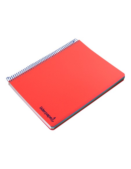 Cuaderno espiral liderpapel a5 micro wonder tapa plastico 120h 90g cuadro 5mm 5 bandas 6 taladros color rojo