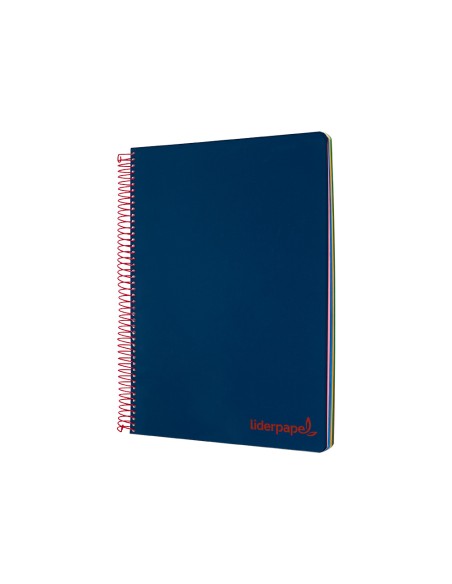 Cuaderno espiral liderpapel a5 micro wonder tapa plastico 120h 90g cuadro 5mm 5 bandas 6 taladros color azul marino