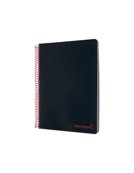 Cuaderno espiral liderpapel a5 micro wonder tapa plastico 120h 90g cuadro 5mm 5 bandas 6 taladros color negro