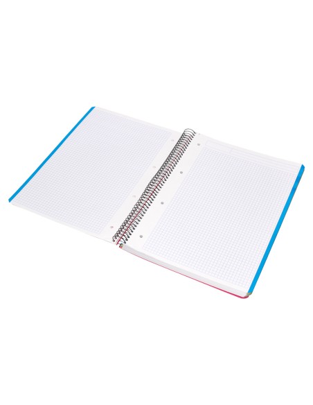 Cuaderno espiral liderpapel a4 micro wonder tapa plastico 120h 90 gr cuadro 5 mm 5 bandas 4 taladros color rojo