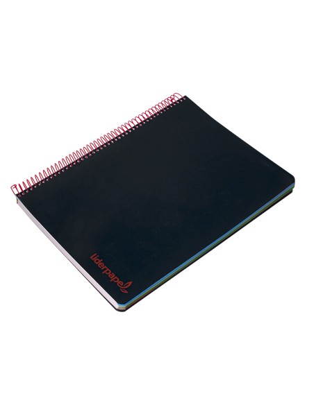 Cuaderno espiral liderpapel a4 micro wonder tapa plastico 120h 90 gr cuadro 5 mm 5 bandas 4 taladros color negro