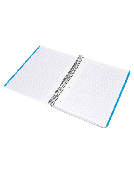 Cuaderno espiral liderpapel a4 micro wonder tapa plastico 120h 90 gr cuadro 5 mm 5 banda4 taladros color celeste