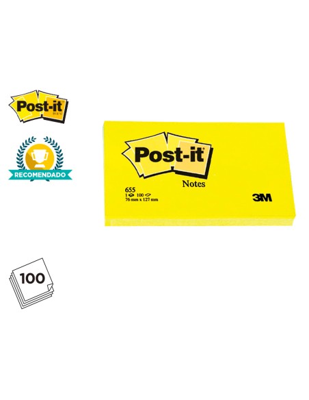 Bloc de notas adhesivas quita y pon post-it 76x127 mm con 100 hojas 655