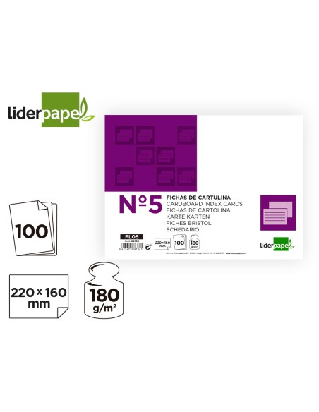 Ficha liderpapel lisa nº5 160x220mm paquete de 100 180g