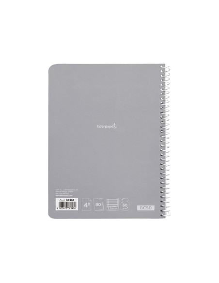 Cuaderno espiral liderpapel cuarto smart tapa blanda 80h 60gr rayado montessori 3,5mm colores surtidos