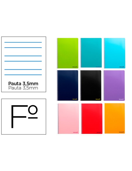 Cuaderno espiral liderpapel folio smart tapa blanda 80h 60gr pauta 3,5mm con margen colores surtidos