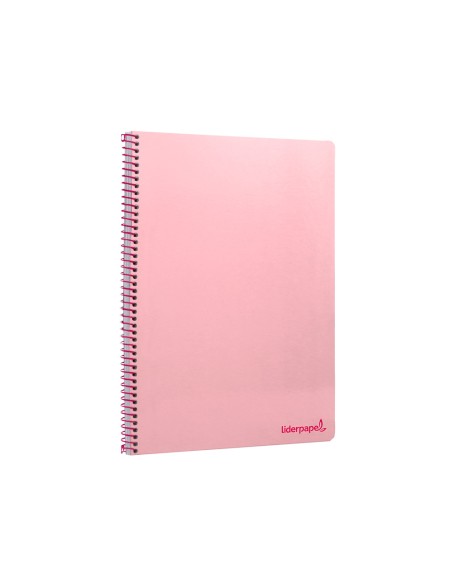 Cuaderno espiral liderpapel folio smart tapa blanda 80h 60gr cuadro 4mm con margen color rosa