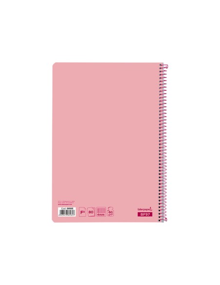 Cuaderno espiral liderpapel folio smart tapa blanda 80h 60gr cuadro 4mm con margen color rosa