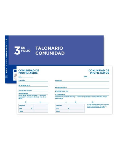 Talonario liderpapel comunidad tres en folio...