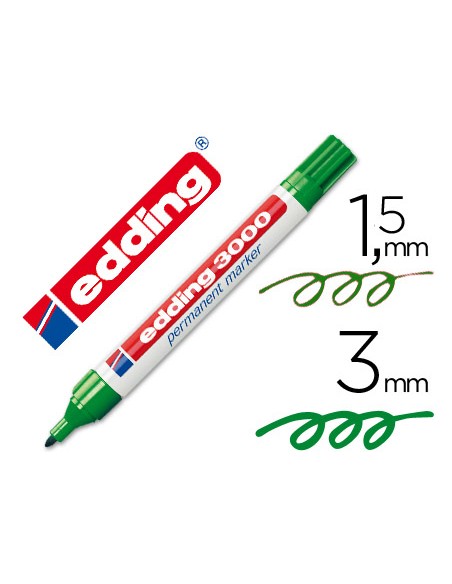 Rotulador edding marcador permanente 3000 verde punta redonda 1,5-3 mm recargable