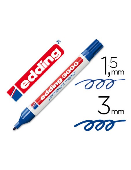 Rotulador edding marcador permanente 3000 azul punta redonda 1,5-3 mm recargable