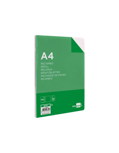 Recambio liderpapel a4 100 hojas 60g/m2 liso sin margen 4 taladros