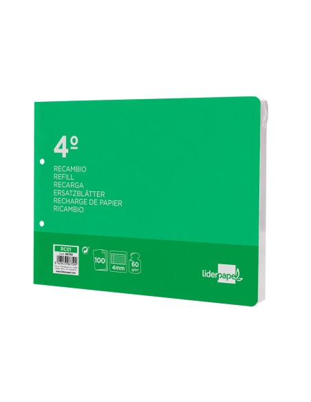 Recambio liderpapel cuarto apaisado 100 h 2tca-01 cuadro 4 mm 2 taladros con margen