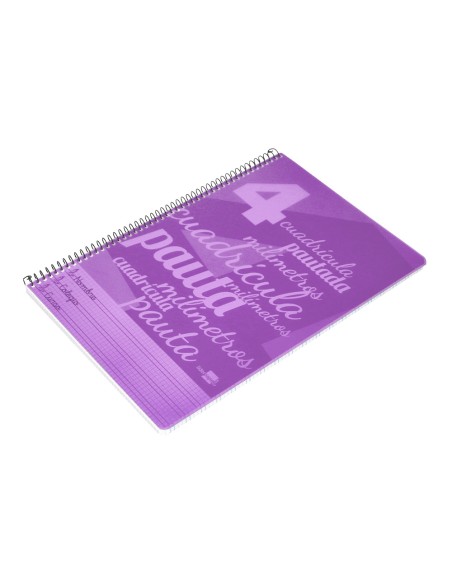 Cuaderno espiral liderpapel folio pautaguia tapa plastico 80h 75gr cuadro pautado 4mm con margen color violeta