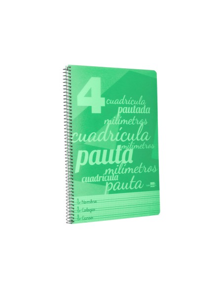 Cuaderno espiral liderpapel folio pautaguia tapa plastico 80h 75gr cuadro pautado 4mm con margen color verde