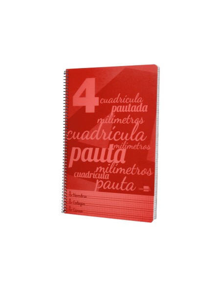 Cuaderno espiral liderpapel folio pautaguia tapa plastico 80h 75gr cuadro pautado 4mm con margen color rojo