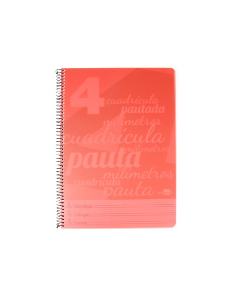 Cuaderno espiral liderpapel folio pautaguia tapa plastico 80h 75gr cuadro pautado 4mm con margen color rojo