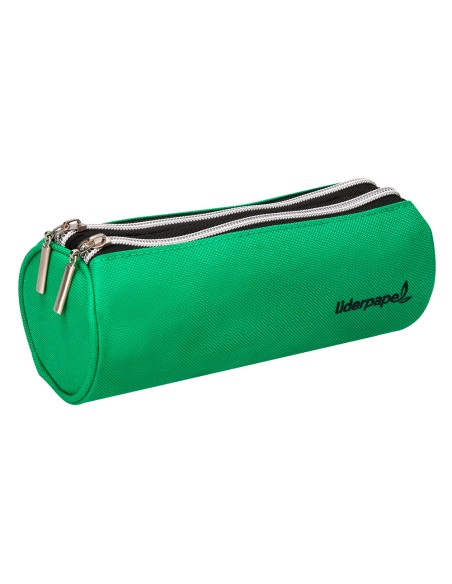 Bolso escolar liderpapel portatodo cilindrico con 2 cremalleras de nylon verde 205x75x75 mm