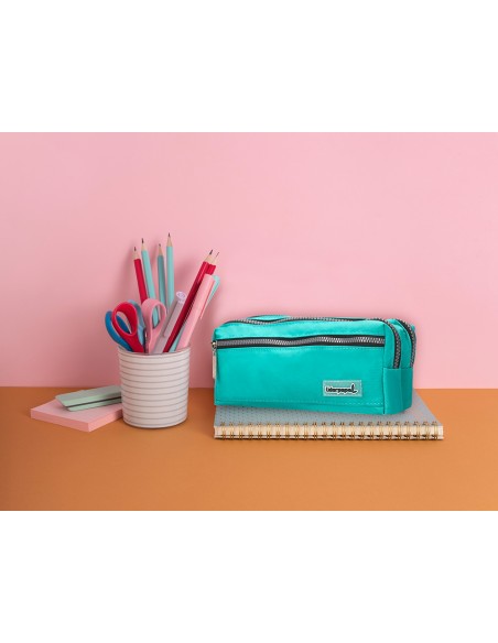 Bolso escolar liderpapel portatodo rectangular 3 bolsillos celeste 210x80x85 mm