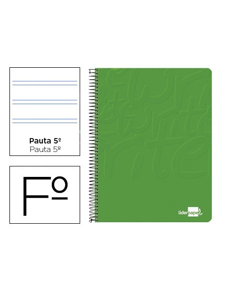 Cuaderno espiral liderpapel folio write tapa blanda 80h 60gr pauta 2,5 mm con margen color verde