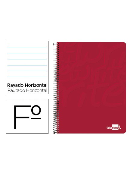 Cuaderno espiral liderpapel folio write tapa blanda 80h 60gr horizontal con margen color rojo