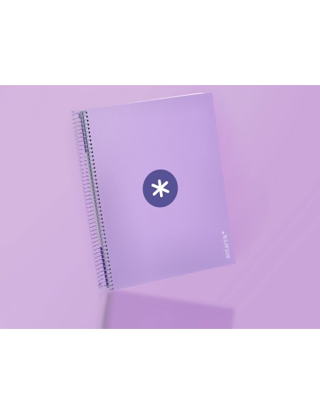 Cuaderno espiral a4 micro antartik tapa forrada 120h 90 gr cuadro 5mm 5 bandas 4 taladros color lavanda