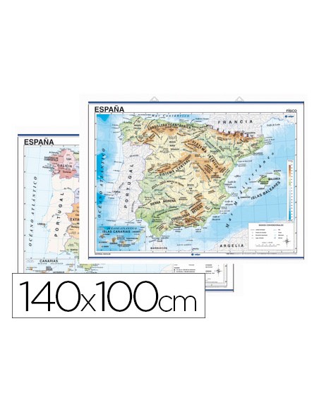 Mapa mural españa fisico/politico 140x100 cm